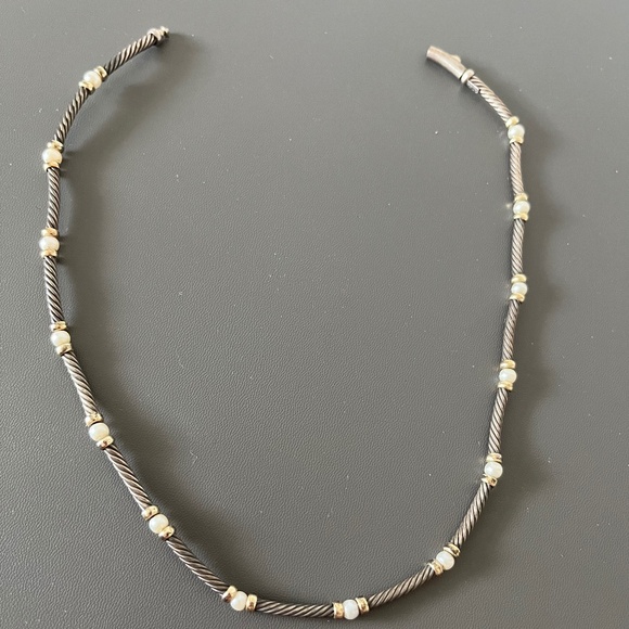 David Yurman Hampton 585 14K Gold 925 Sterling Silver Choker Pearl Necklace - Picture 4 of 10